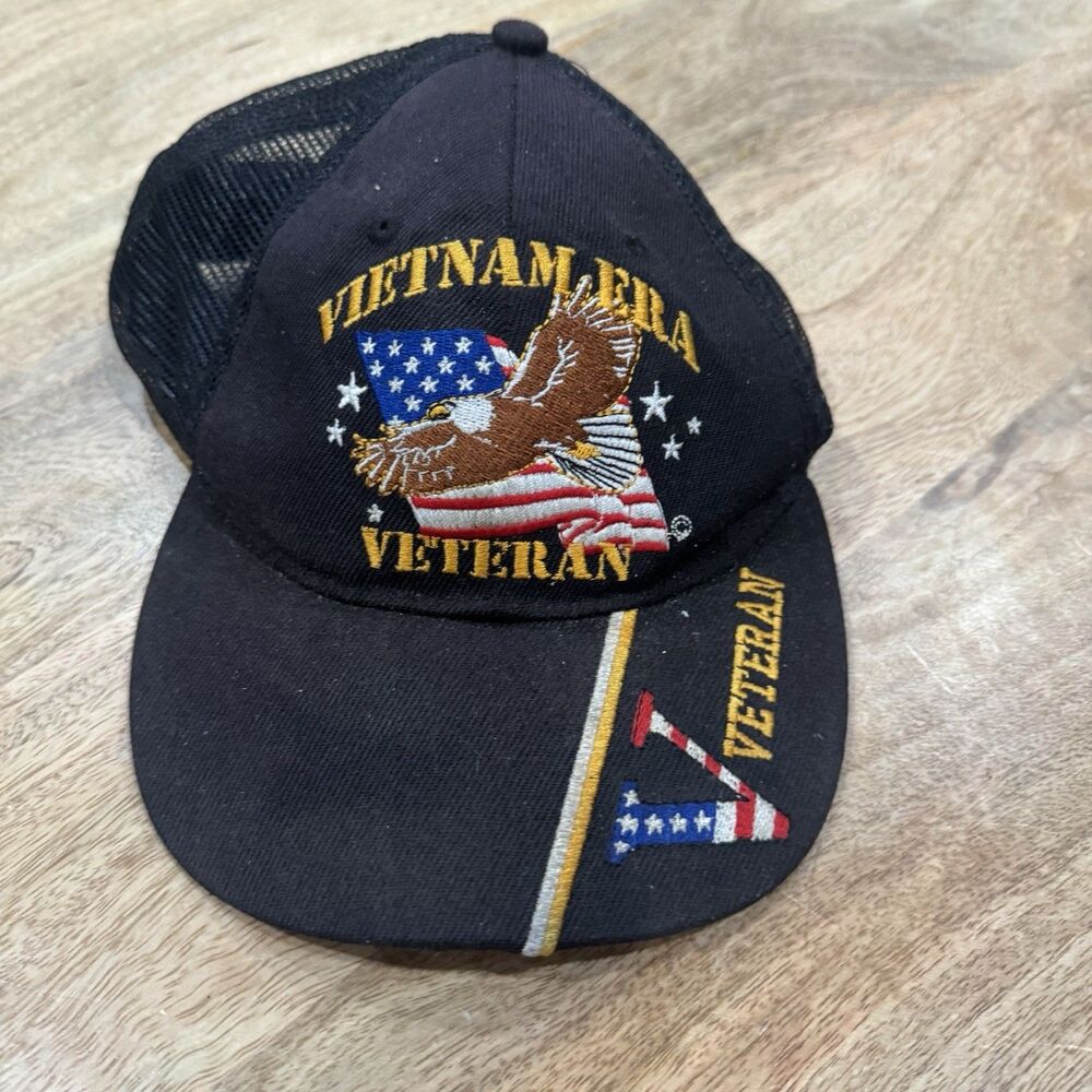 Vietnam Era Veteran Trucker Hat USA Eagle Flag Patriotic Mesh Snapback Cap